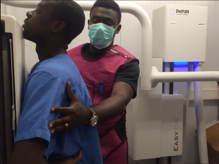 EasyDR in action - a radiographer guides patient how to screen chest