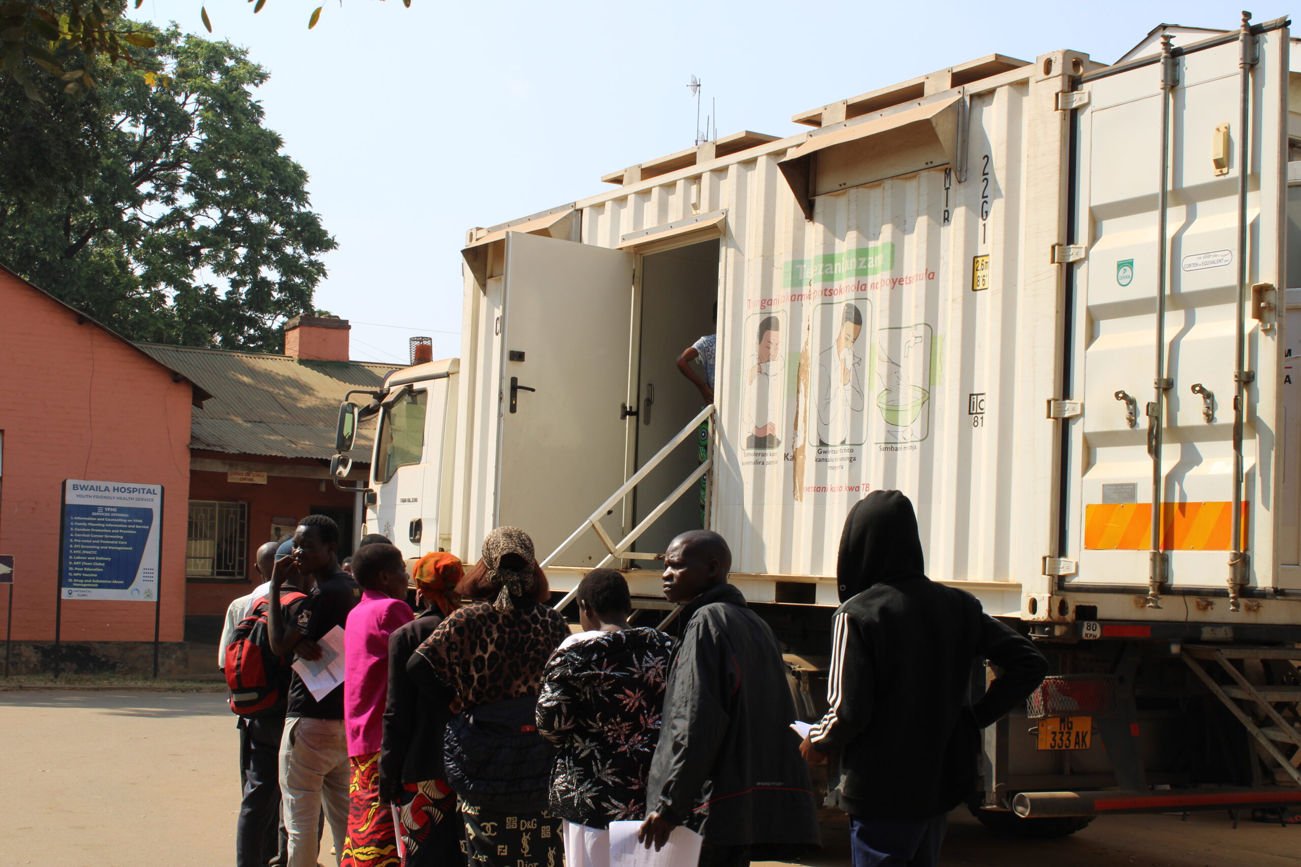 Patients are waiting in line to get the X-ray screening for TB in a Mobile Clinic in Malawi