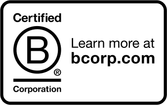 Certified B Corp logo with the text to learn more at bcorp.com website